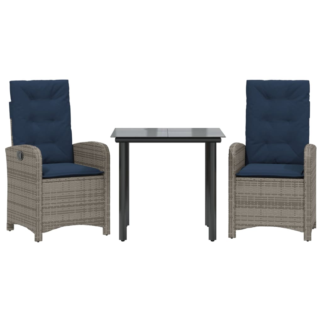 3 Piece Patio Dining Set With Cushions Gray Poly Rattan