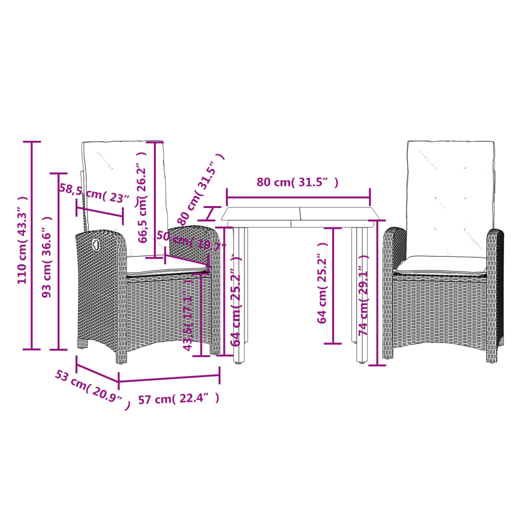 3 Piece Patio Dining Set With Cushions Gray Poly Rattan