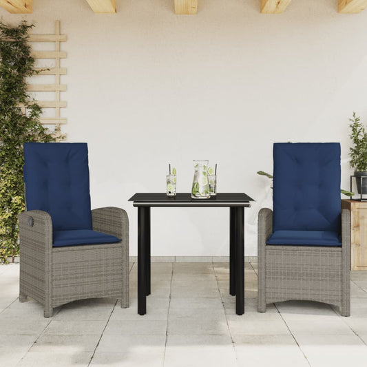 3 Piece Patio Dining Set With Cushions Gray Poly Rattan