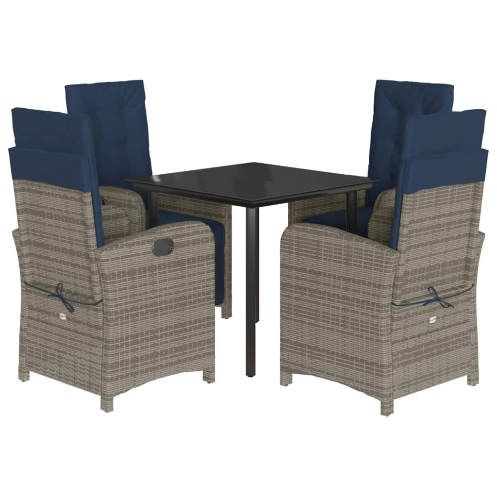 5 Piece Patio Dining Set With Cushions Gray Poly Rattan