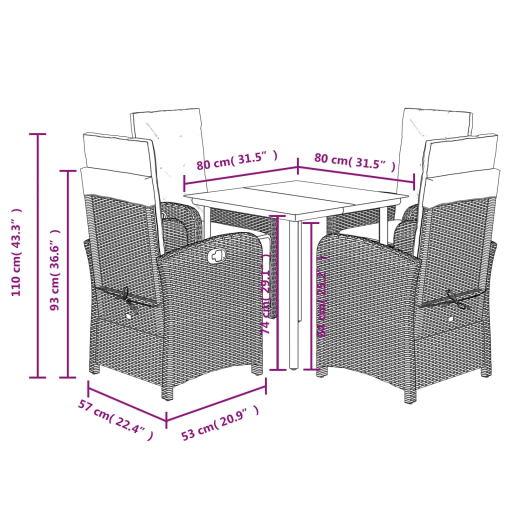 5 Piece Patio Dining Set With Cushions Gray Poly Rattan