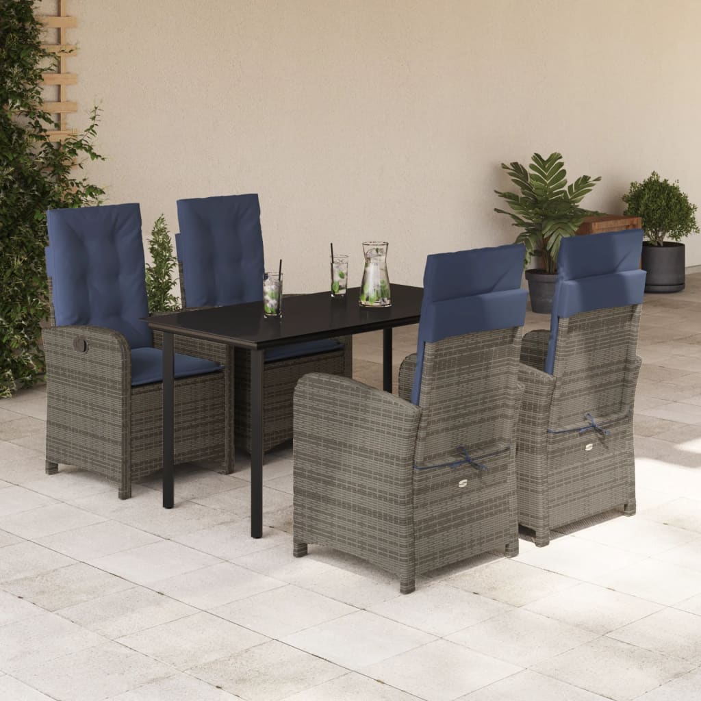 5 Piece Patio Dining Set With Cushions Gray Poly Rattan