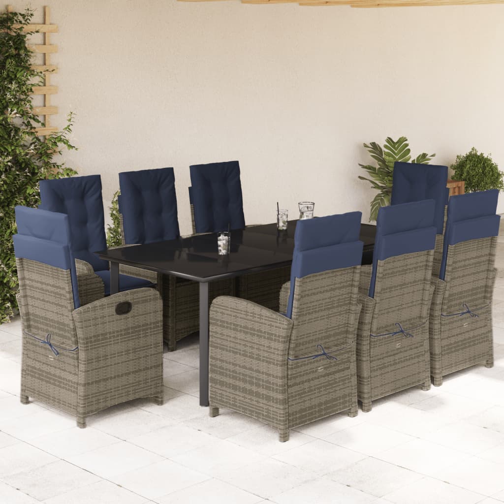 5 Piece Patio Dining Set With Cushions Gray Poly Rattan