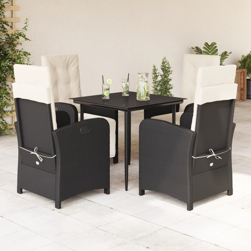 3 Piece Bistro Set With Cushions Black Poly Rattan