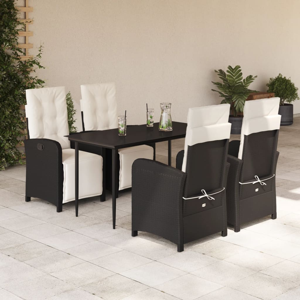 3 Piece Bistro Set With Cushions Black Poly Rattan