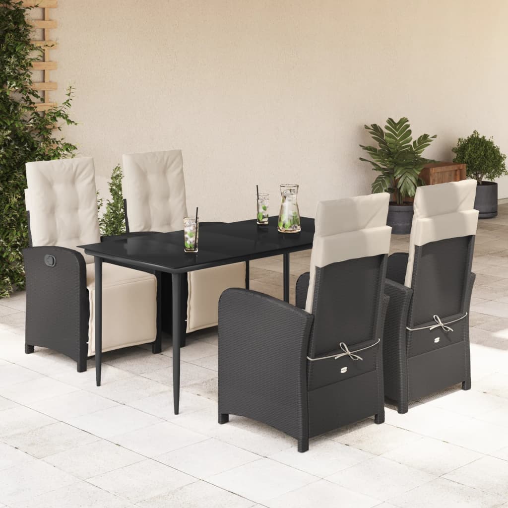 3 Piece Bistro Set With Cushions Black Poly Rattan