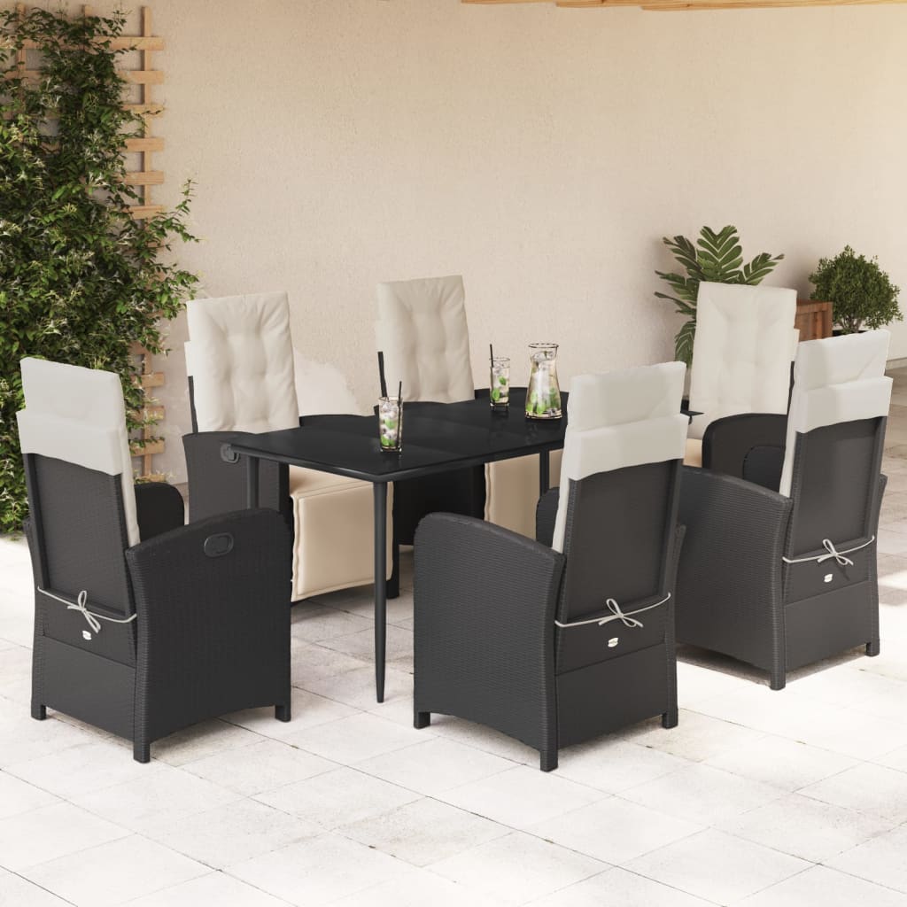 3 Piece Bistro Set With Cushions Black Poly Rattan