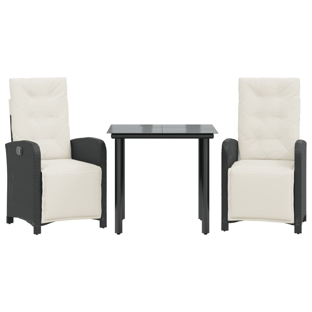 3 Piece Bistro Set With Cushions Black Poly Rattan