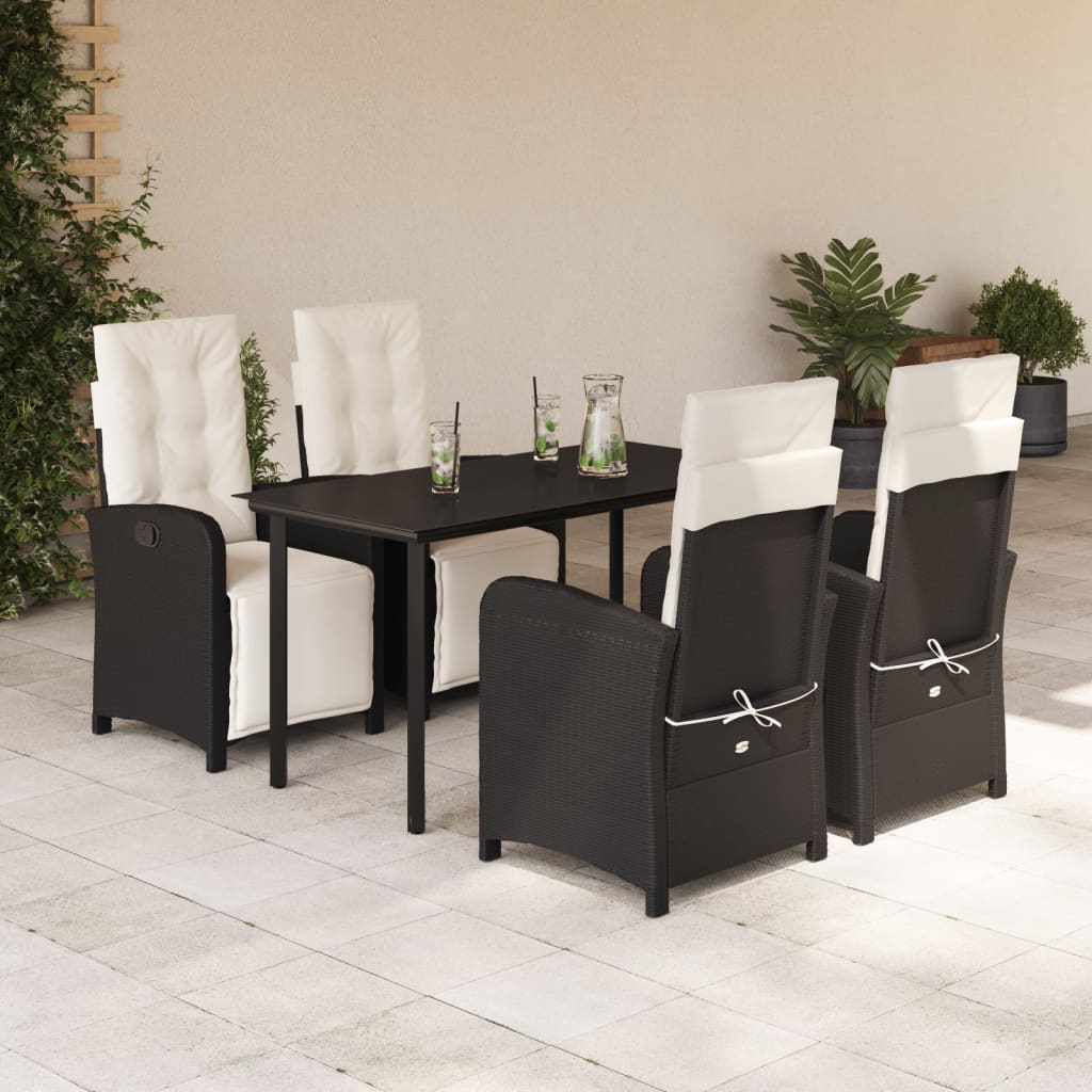 3 Piece Bistro Set With Cushions Black Poly Rattan