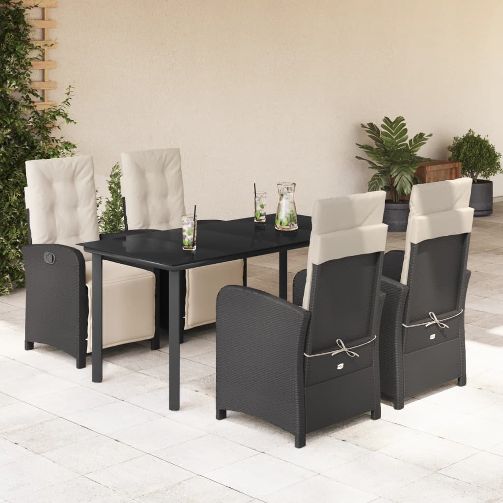 3 Piece Bistro Set With Cushions Black Poly Rattan