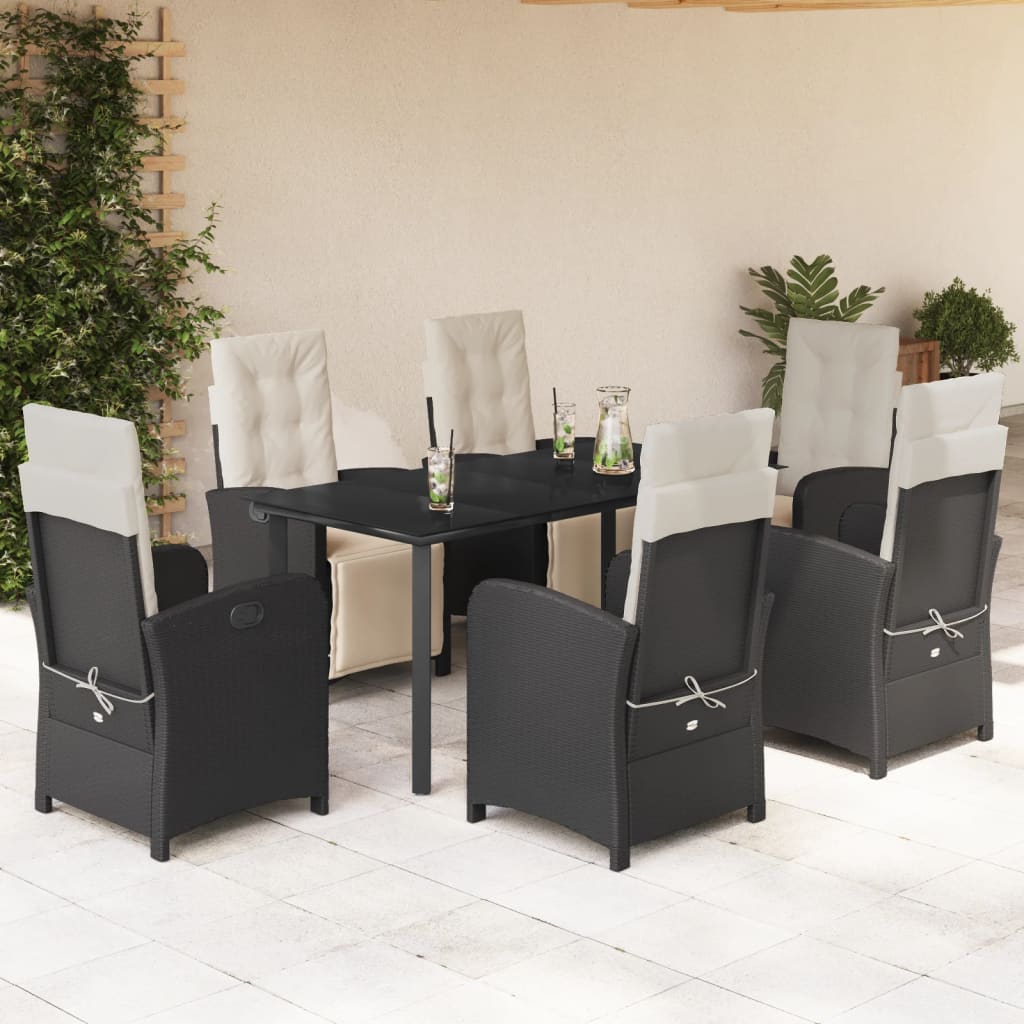 3 Piece Bistro Set With Cushions Black Poly Rattan