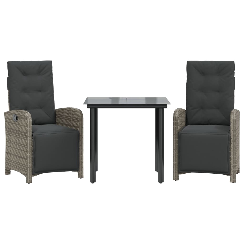 3 Piece Bistro Set With Cushions Gray Poly Rattan