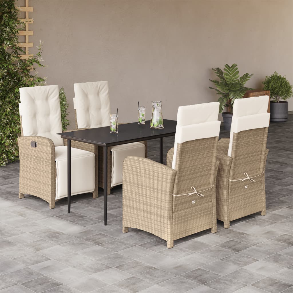 3 Piece Bistro Set With Cushions Beige Poly Rattan