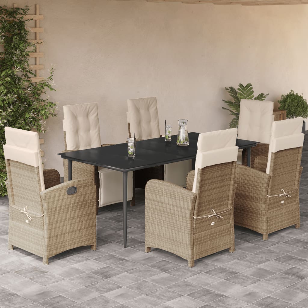 3 Piece Bistro Set With Cushions Beige Poly Rattan