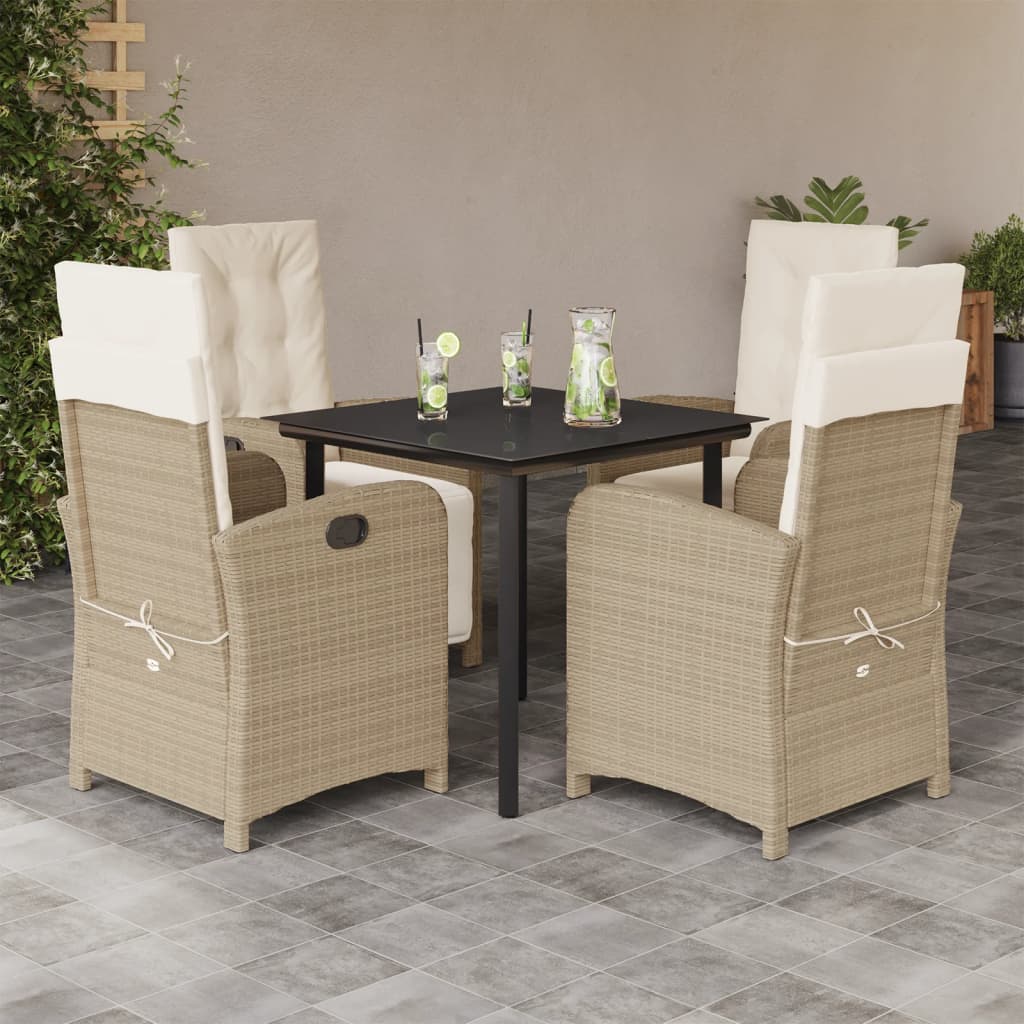 3 Piece Bistro Set With Cushions Beige Poly Rattan