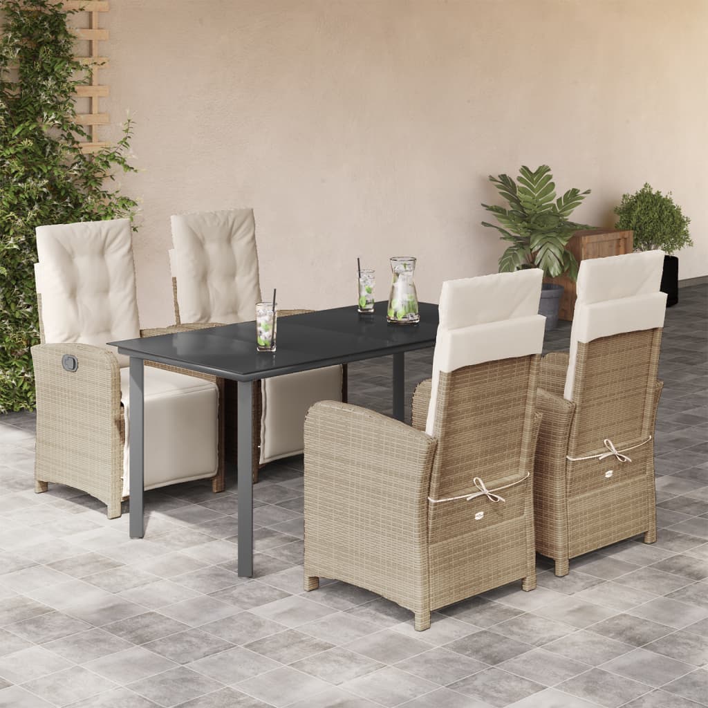 3 Piece Bistro Set With Cushions Beige Poly Rattan