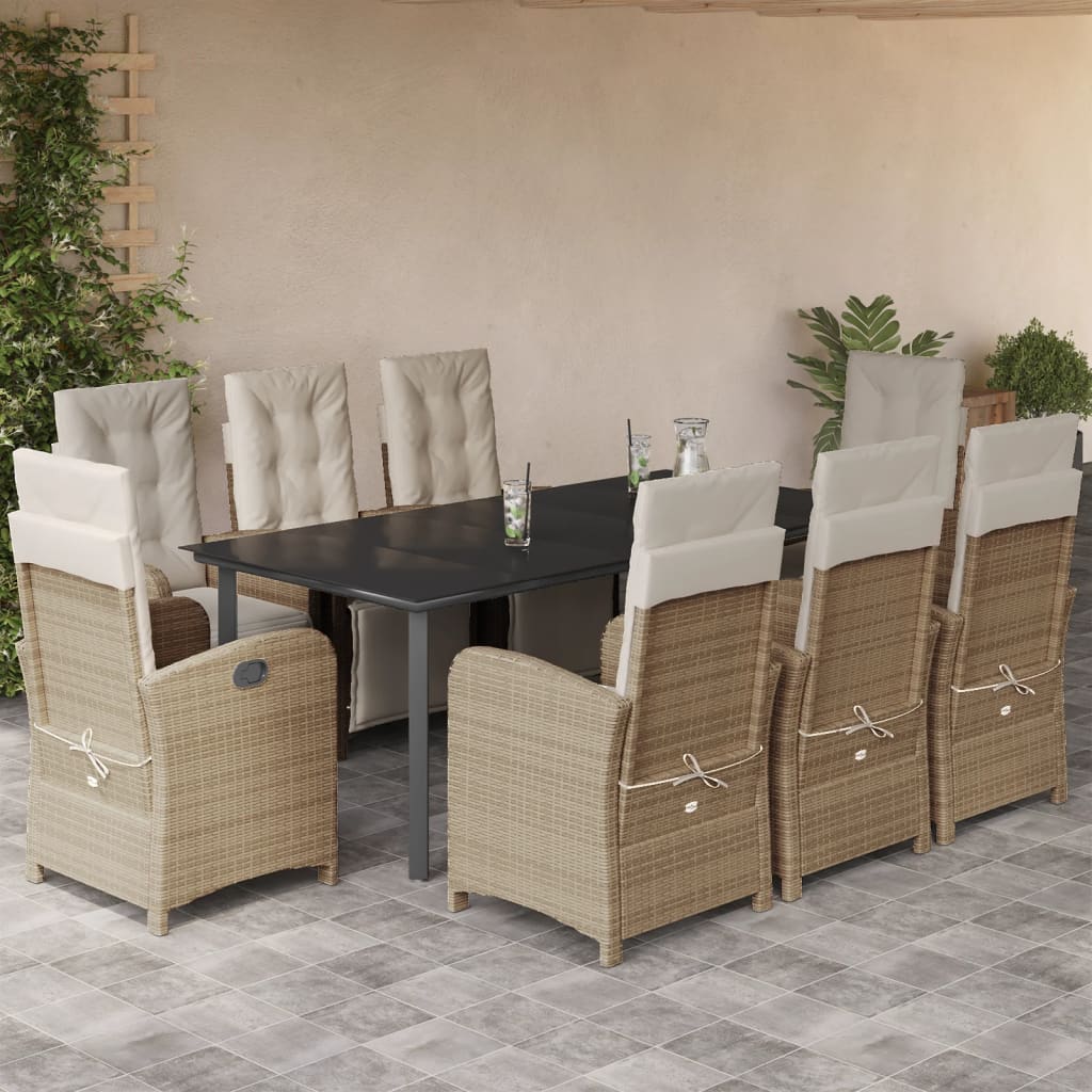 3 Piece Bistro Set With Cushions Beige Poly Rattan