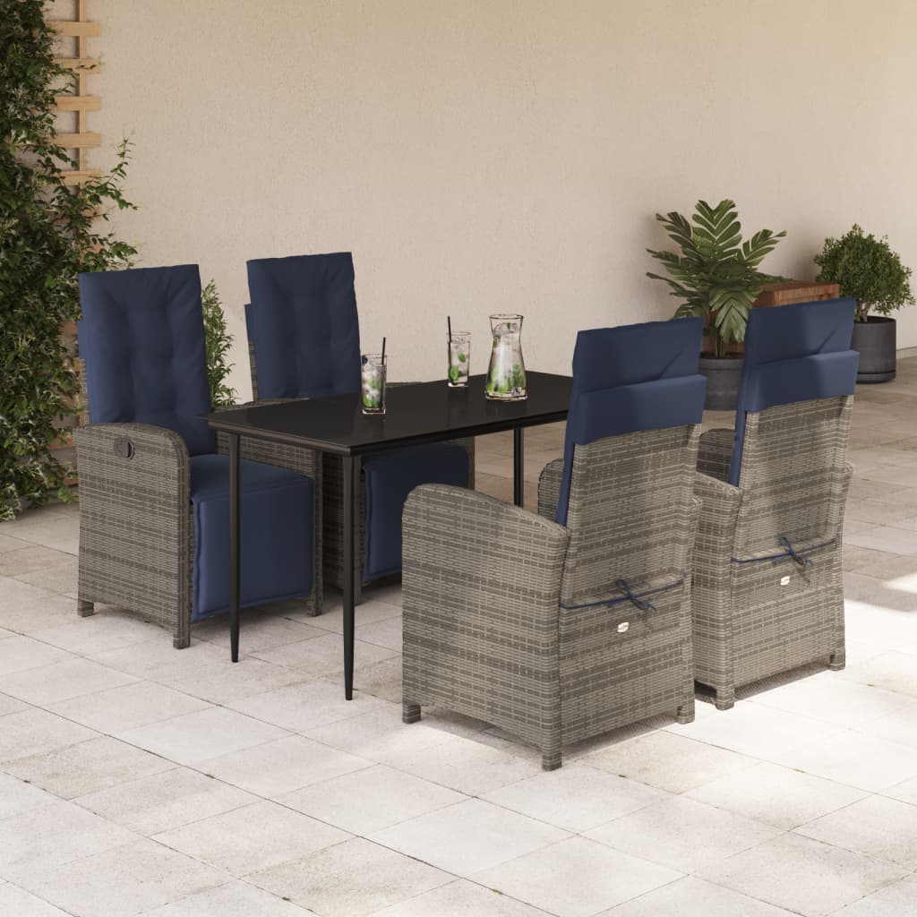 3 Piece Bistro Set With Cushions Gray Poly Rattan