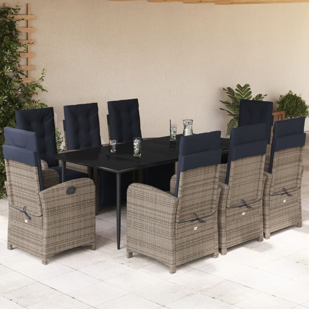 3 Piece Bistro Set With Cushions Gray Poly Rattan