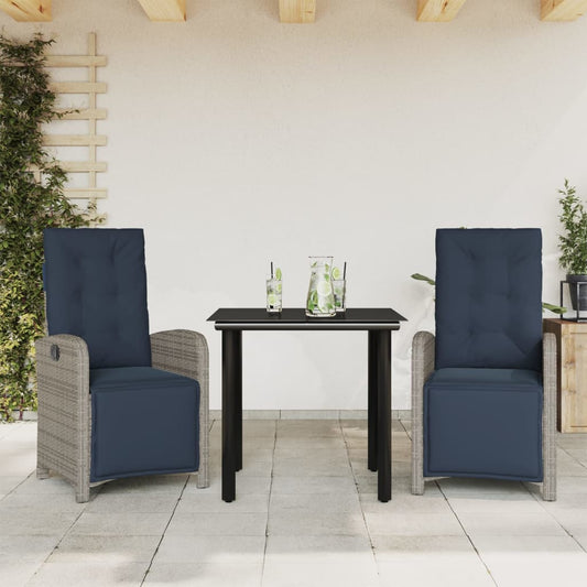 3 Piece Bistro Set With Cushions Gray Poly Rattan