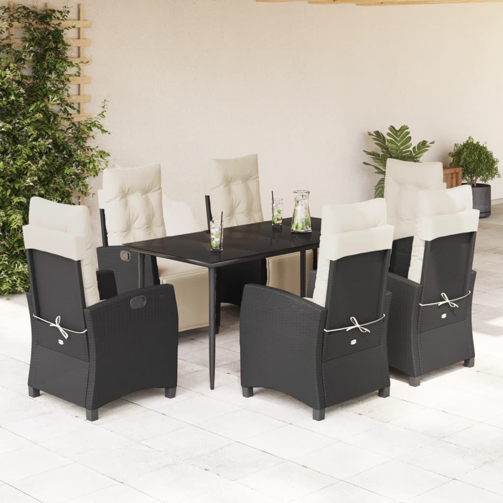 3 Piece Patio Dining Set With Cushions Black Poly Rattan