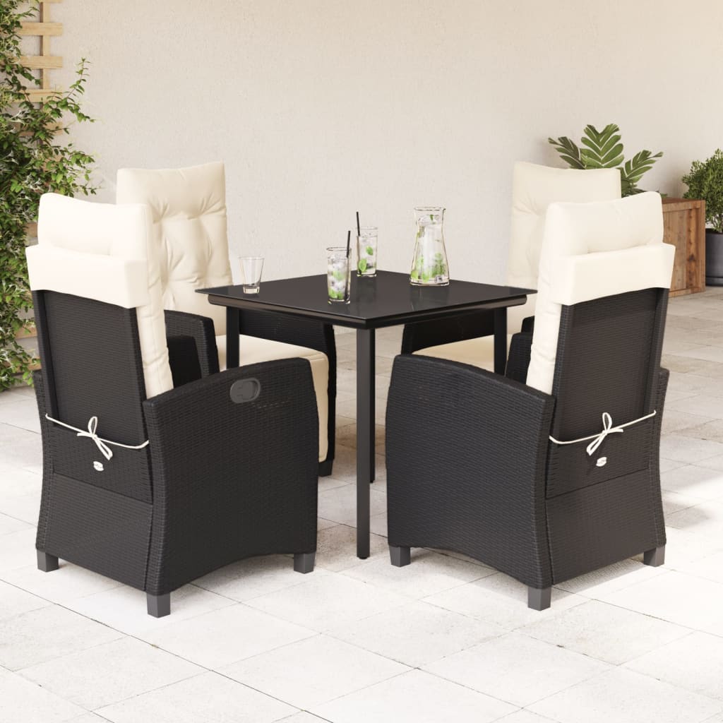 3 Piece Patio Dining Set With Cushions Black Poly Rattan