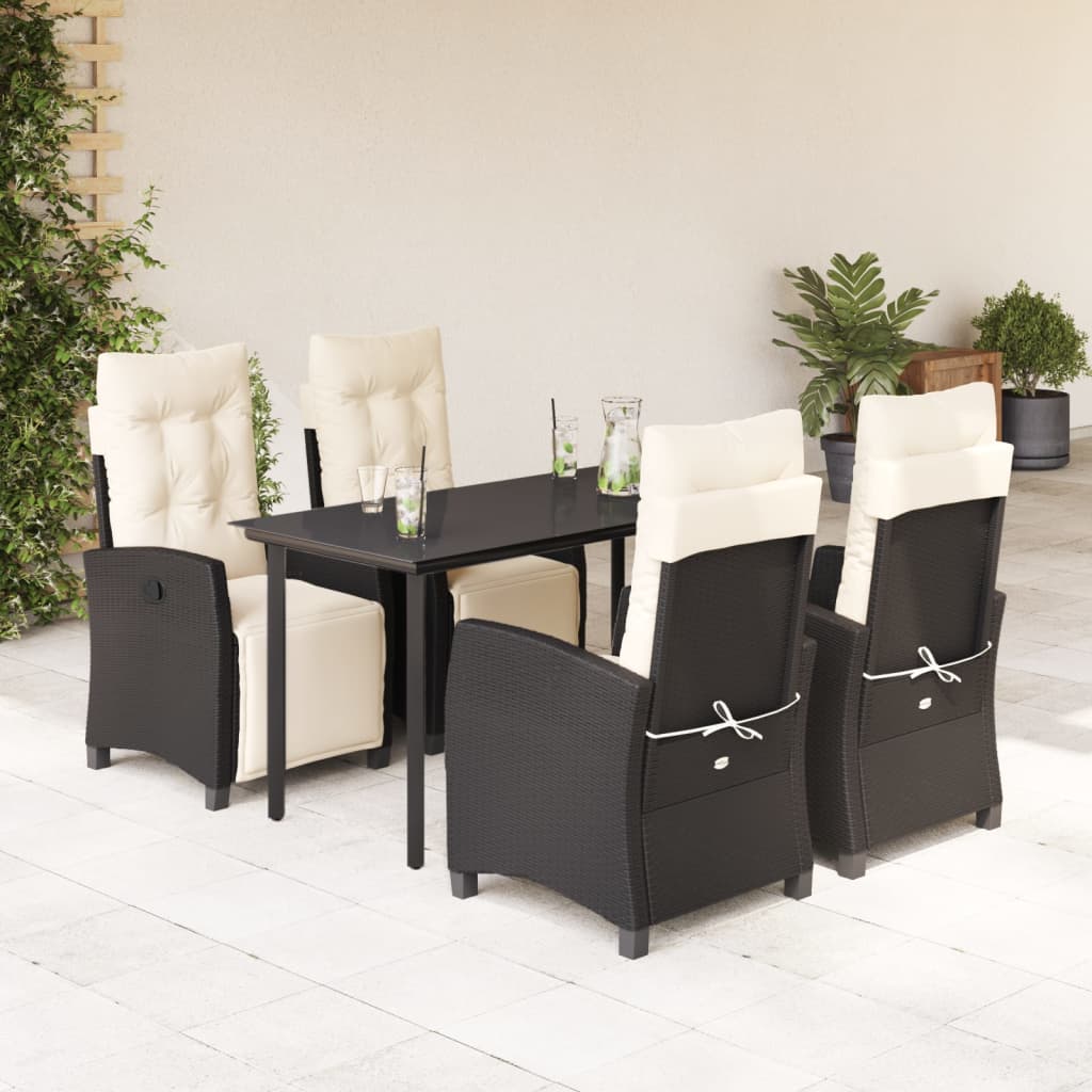 3 Piece Patio Dining Set With Cushions Black Poly Rattan