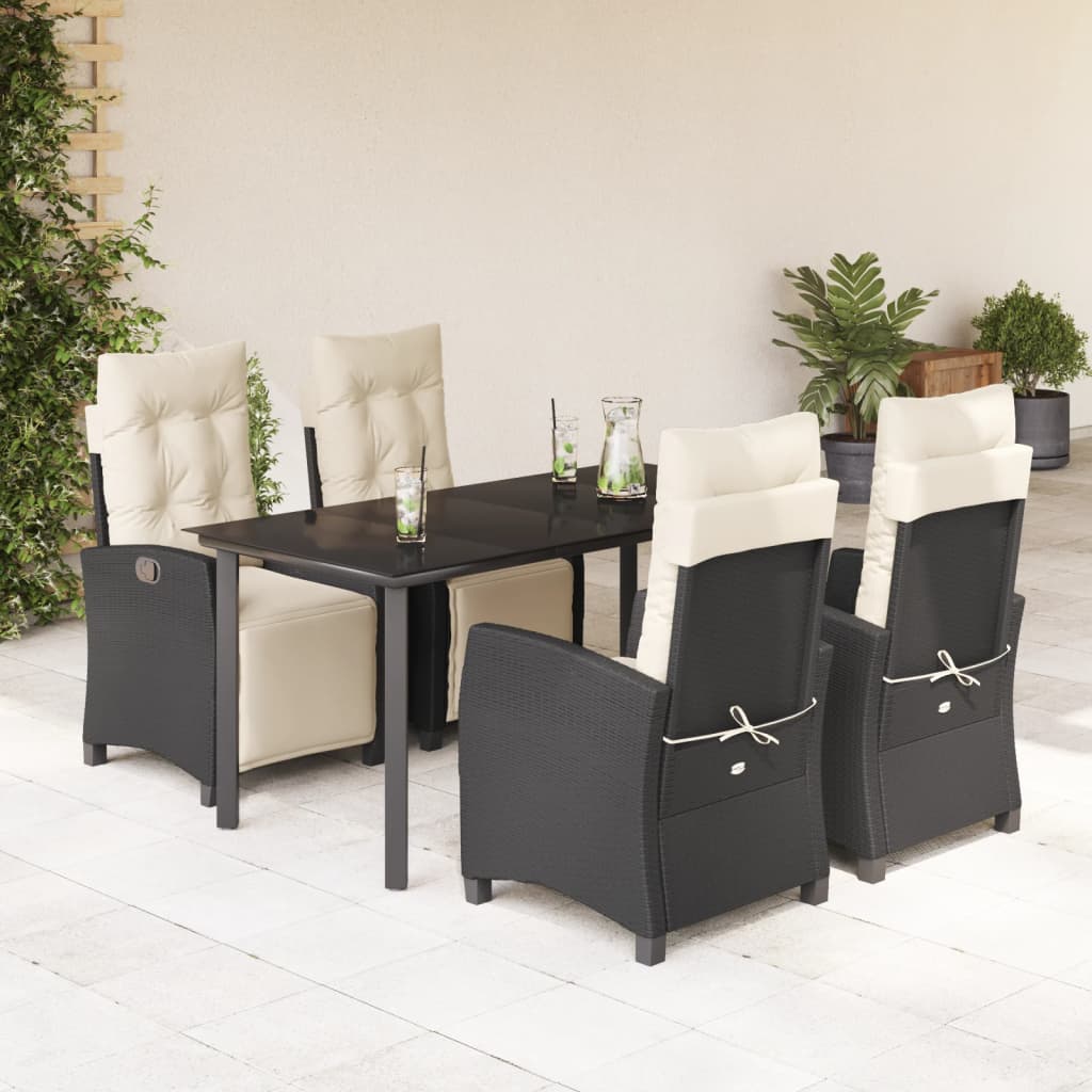 3 Piece Patio Dining Set With Cushions Black Poly Rattan