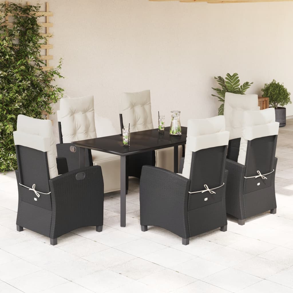 3 Piece Patio Dining Set With Cushions Black Poly Rattan