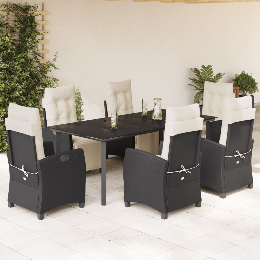 3 Piece Patio Dining Set With Cushions Black Poly Rattan