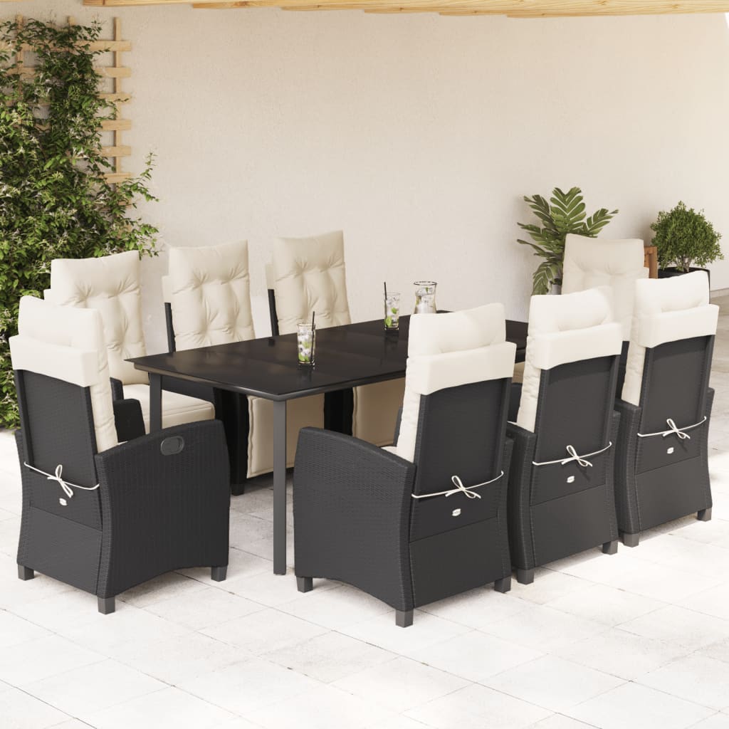 3 Piece Patio Dining Set With Cushions Black Poly Rattan