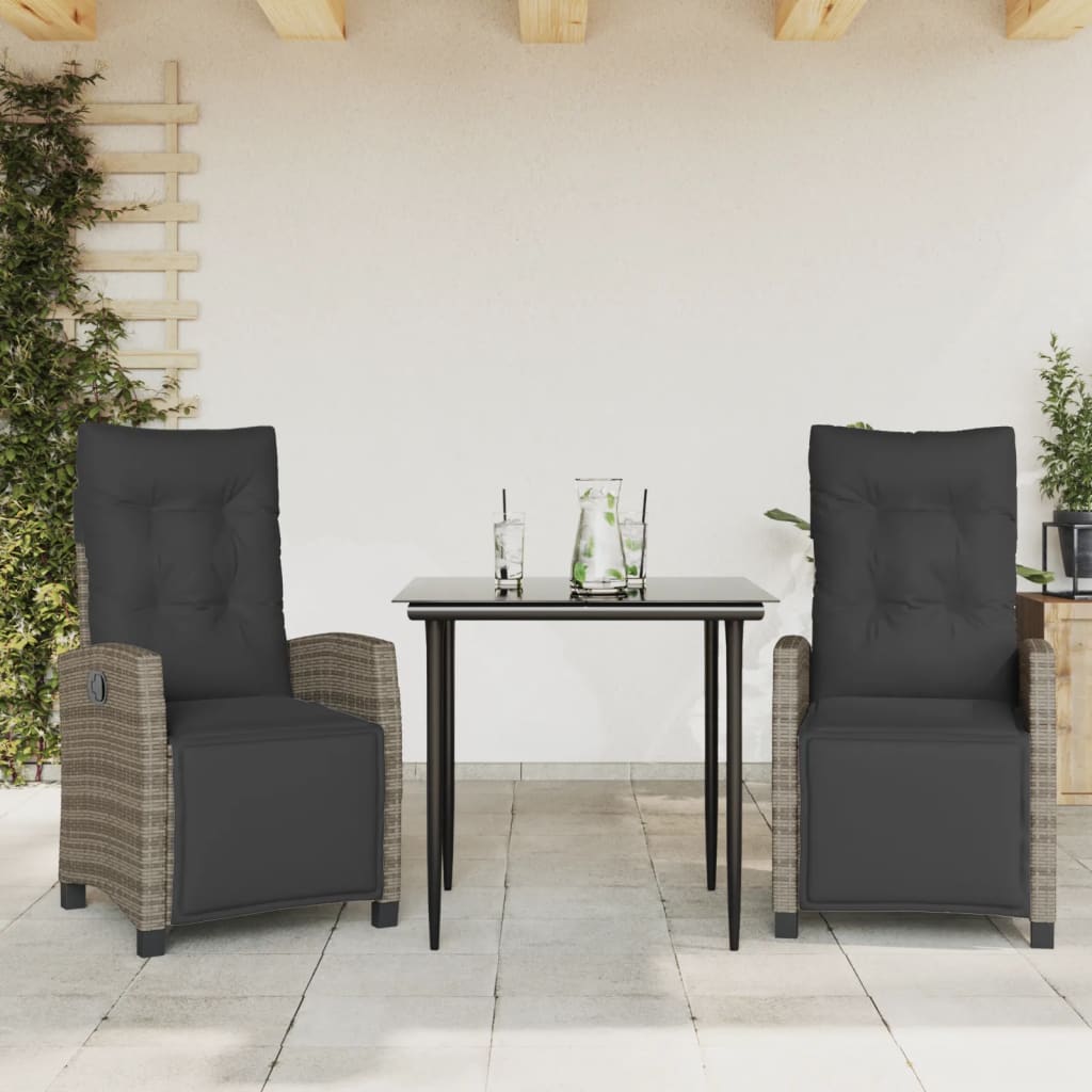 3 Piece Patio Dining Set With Cushions Gray Poly Rattan