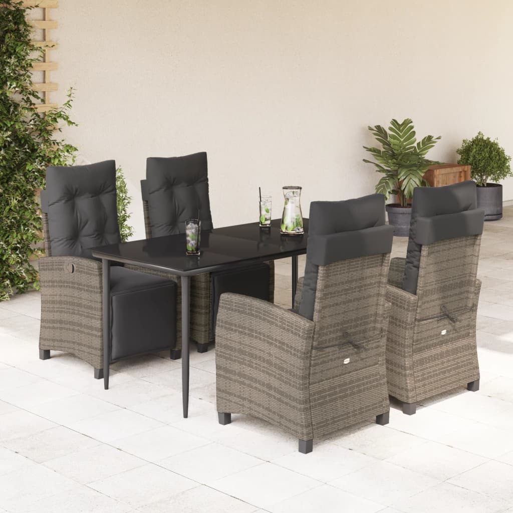 3 Piece Patio Dining Set With Cushions Gray Poly Rattan