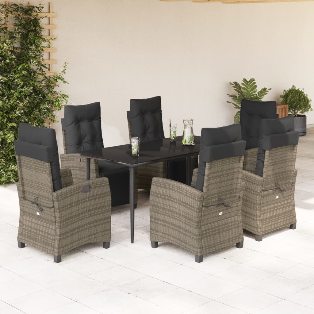 3 Piece Patio Dining Set With Cushions Gray Poly Rattan