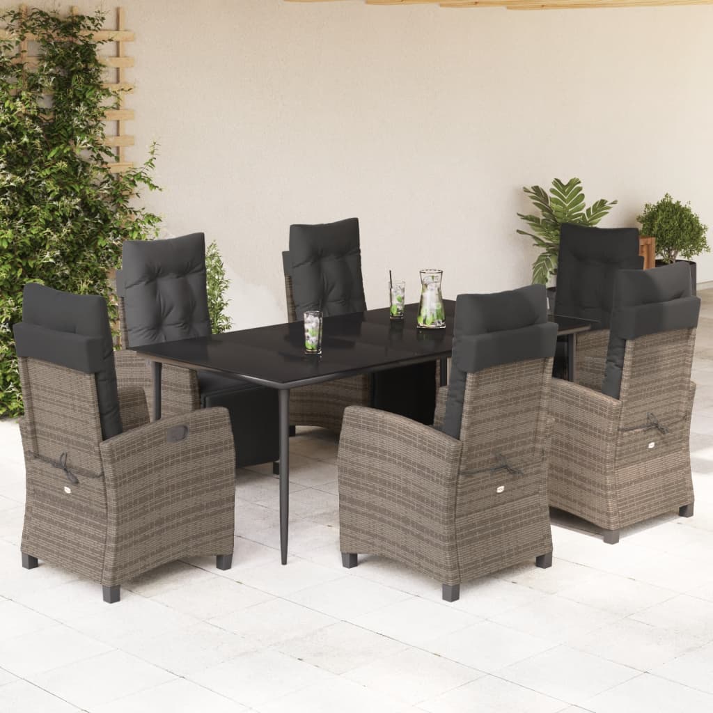 3 Piece Patio Dining Set With Cushions Gray Poly Rattan