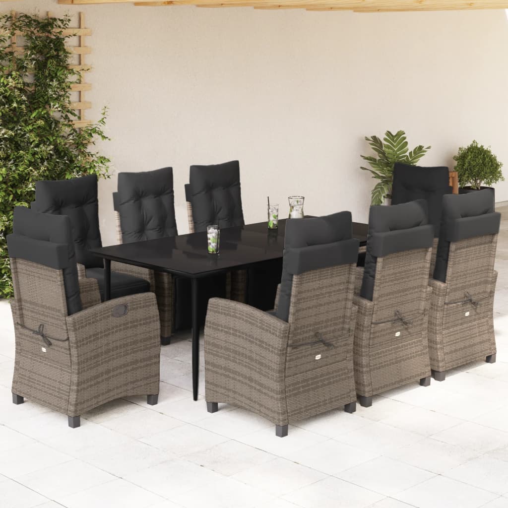 3 Piece Patio Dining Set With Cushions Gray Poly Rattan