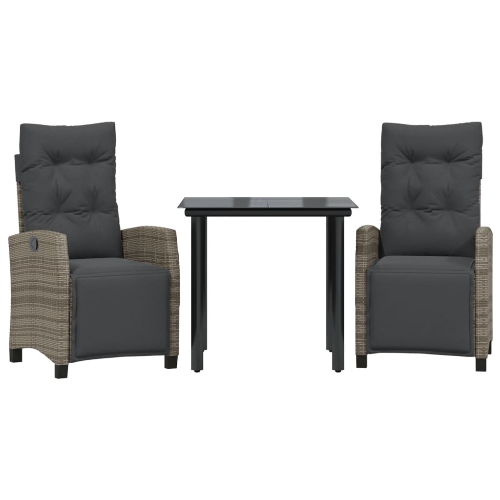 3 Piece Patio Dining Set With Cushions Gray Poly Rattan