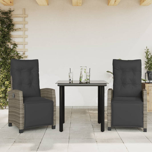 3 Piece Patio Dining Set With Cushions Gray Poly Rattan