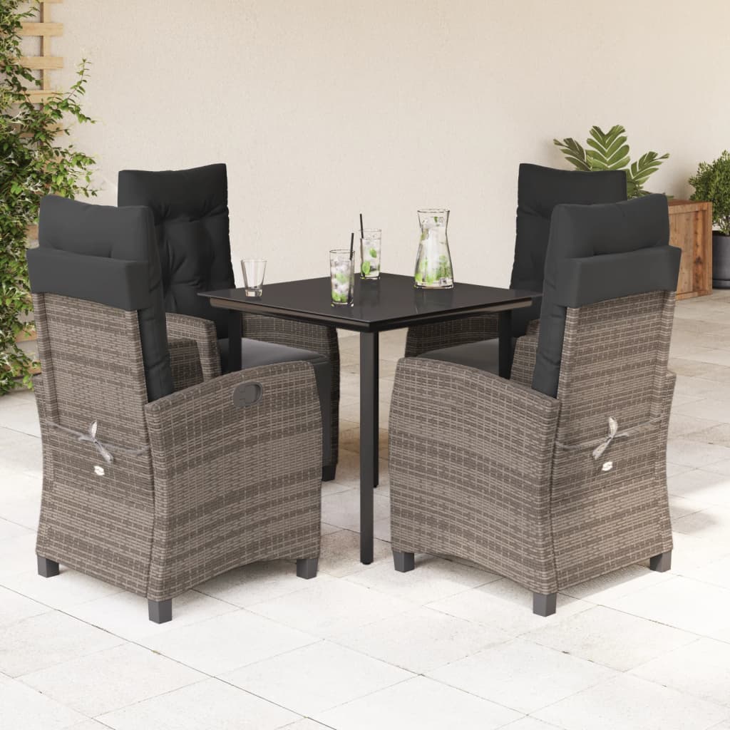 3 Piece Patio Dining Set With Cushions Gray Poly Rattan