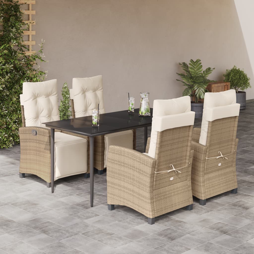 3 Piece Patio Dining Set With Cushions Beige Poly Rattan