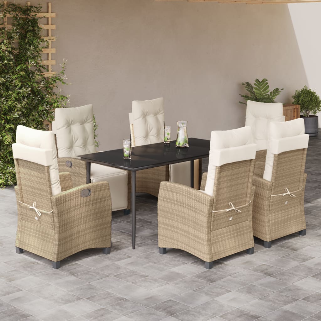 3 Piece Patio Dining Set With Cushions Beige Poly Rattan