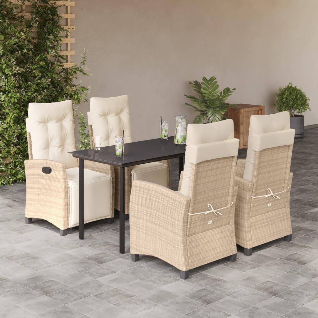 3 Piece Patio Dining Set With Cushions Beige Poly Rattan