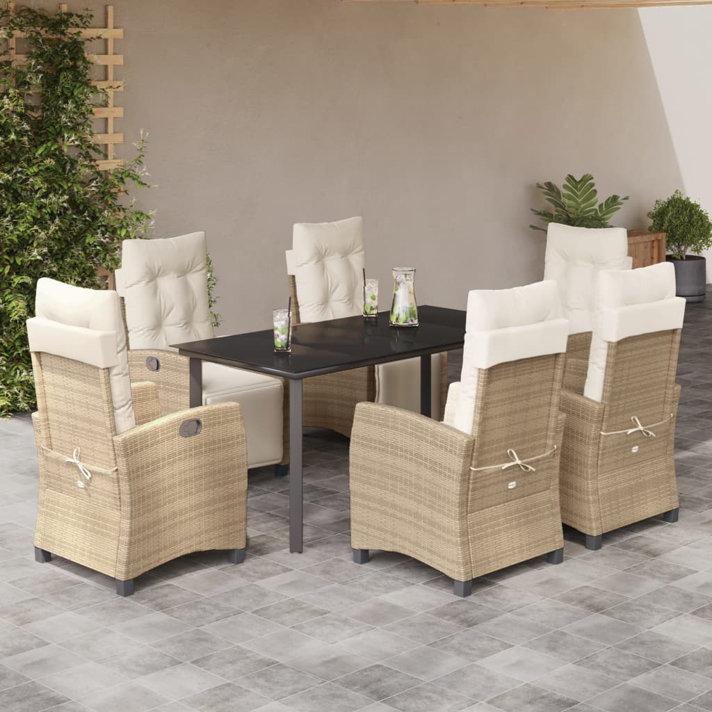 3 Piece Patio Dining Set With Cushions Beige Poly Rattan