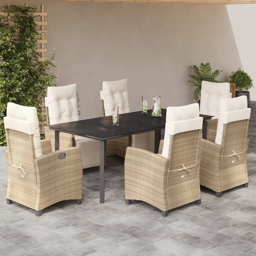 3 Piece Patio Dining Set With Cushions Beige Poly Rattan