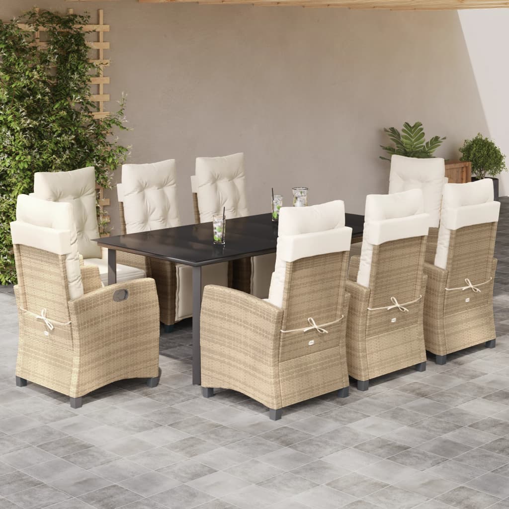 3 Piece Patio Dining Set With Cushions Beige Poly Rattan