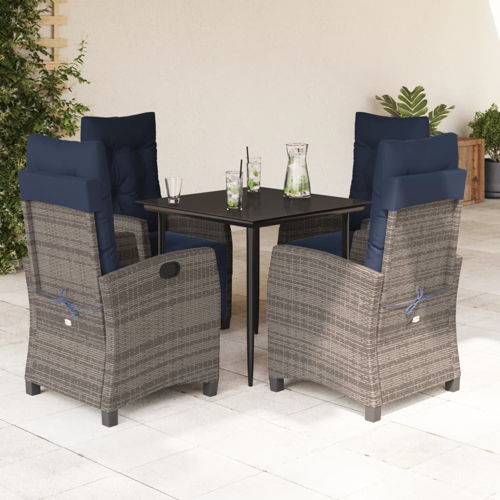 3 Piece Patio Dining Set With Cushions Gray Poly Rattan