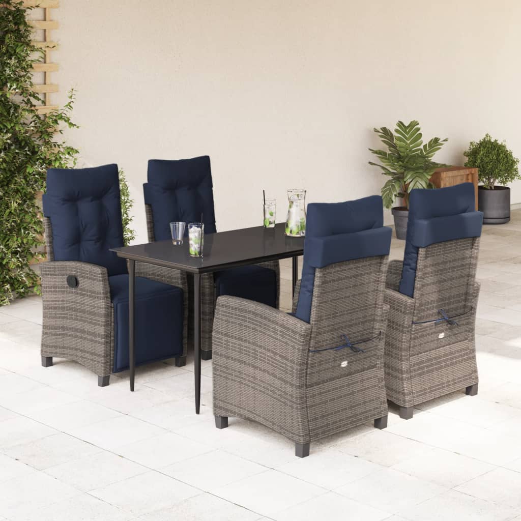 3 Piece Patio Dining Set With Cushions Gray Poly Rattan