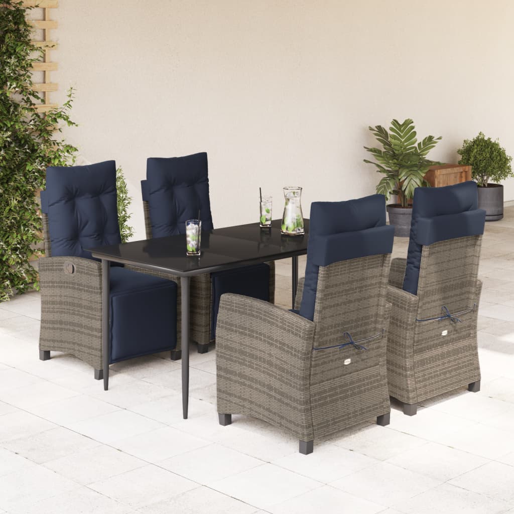 3 Piece Patio Dining Set With Cushions Gray Poly Rattan