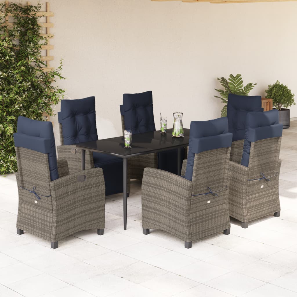 3 Piece Patio Dining Set With Cushions Gray Poly Rattan