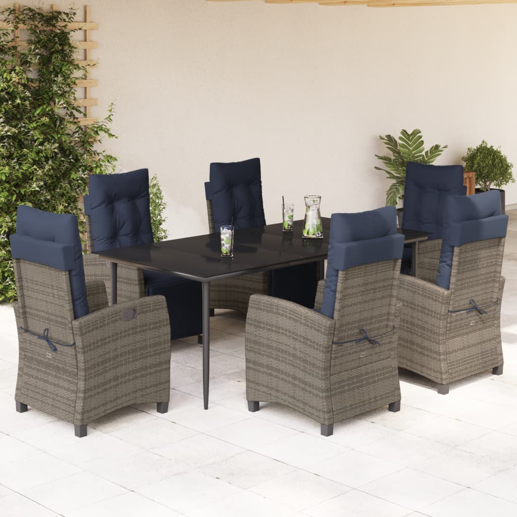 3 Piece Patio Dining Set With Cushions Gray Poly Rattan